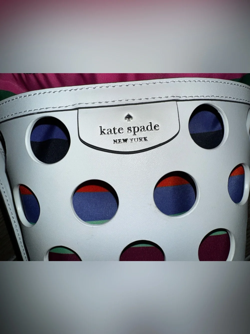 KWOT Kate Spade Pippa Perforated Dot Leather Bucket Bag with Multicolor Liner